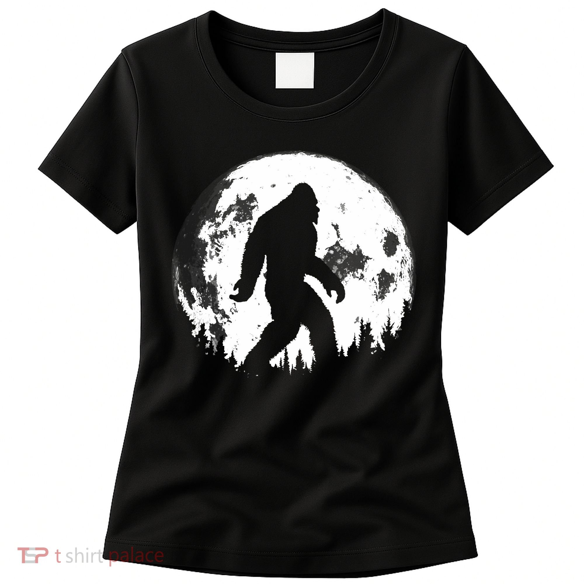 Bigfoot Night Stroll! Cool Full Moon Night & Trees Sasquatch Women's T-Shirt