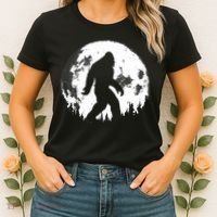 Bigfoot Night Stroll! Cool Full Moon Night & Trees Sasquatch Women's T-Shirt thumb 2