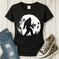 Bigfoot Night Stroll! Cool Full Moon Night & Trees Sasquatch Women's T-Shirt thumb 3