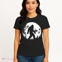 Bigfoot Night Stroll! Cool Full Moon Night & Trees Sasquatch Women's T-Shirt thumb 4