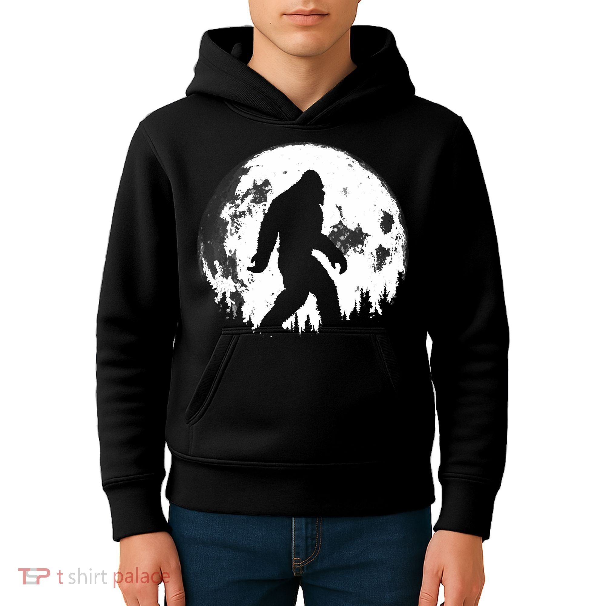 Bigfoot Night Stroll! Cool Full Moon Night & Trees Sasquatch Kids Hoodie