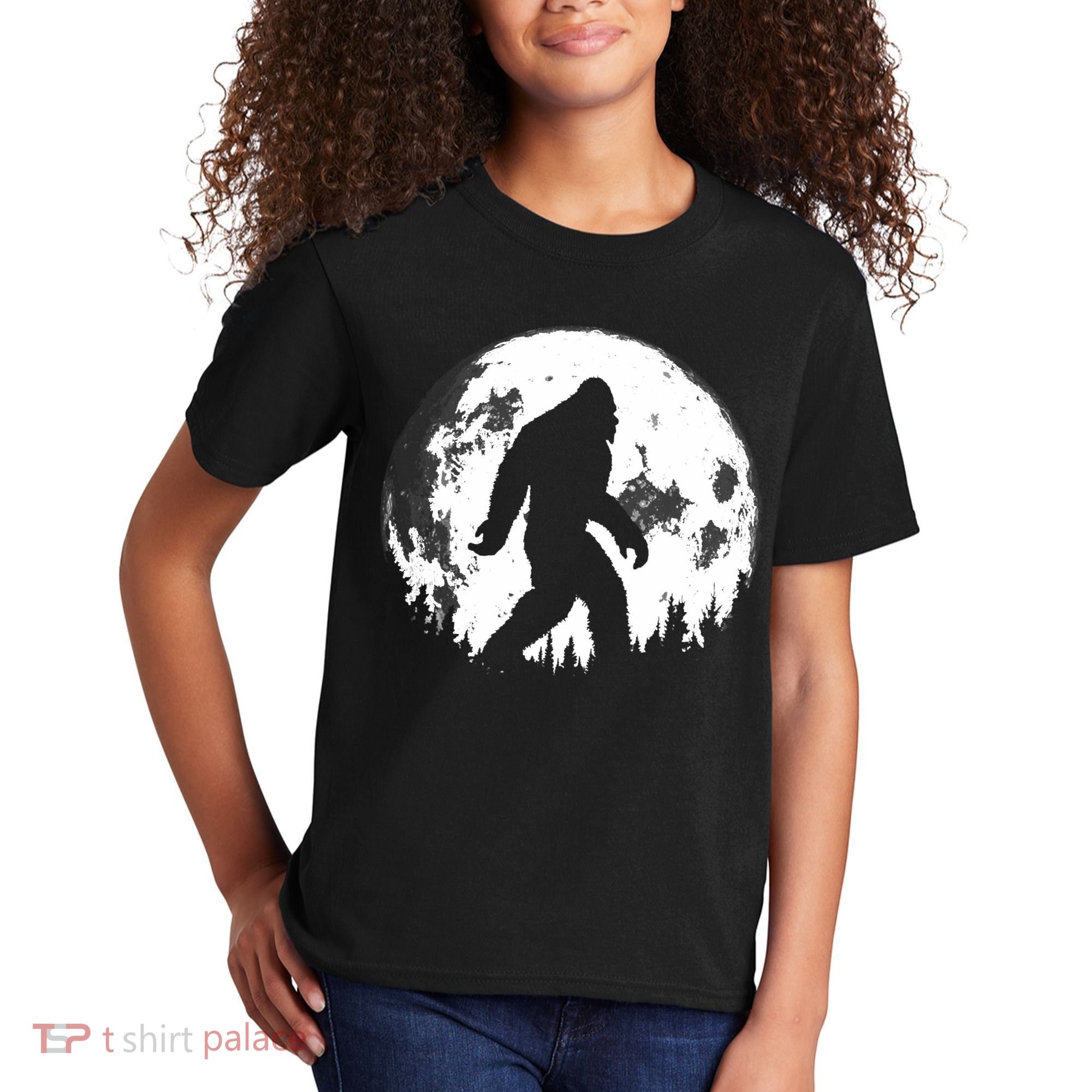 Bigfoot Night Stroll! Cool Full Moon Night & Trees Sasquatch Kids T-Shirt