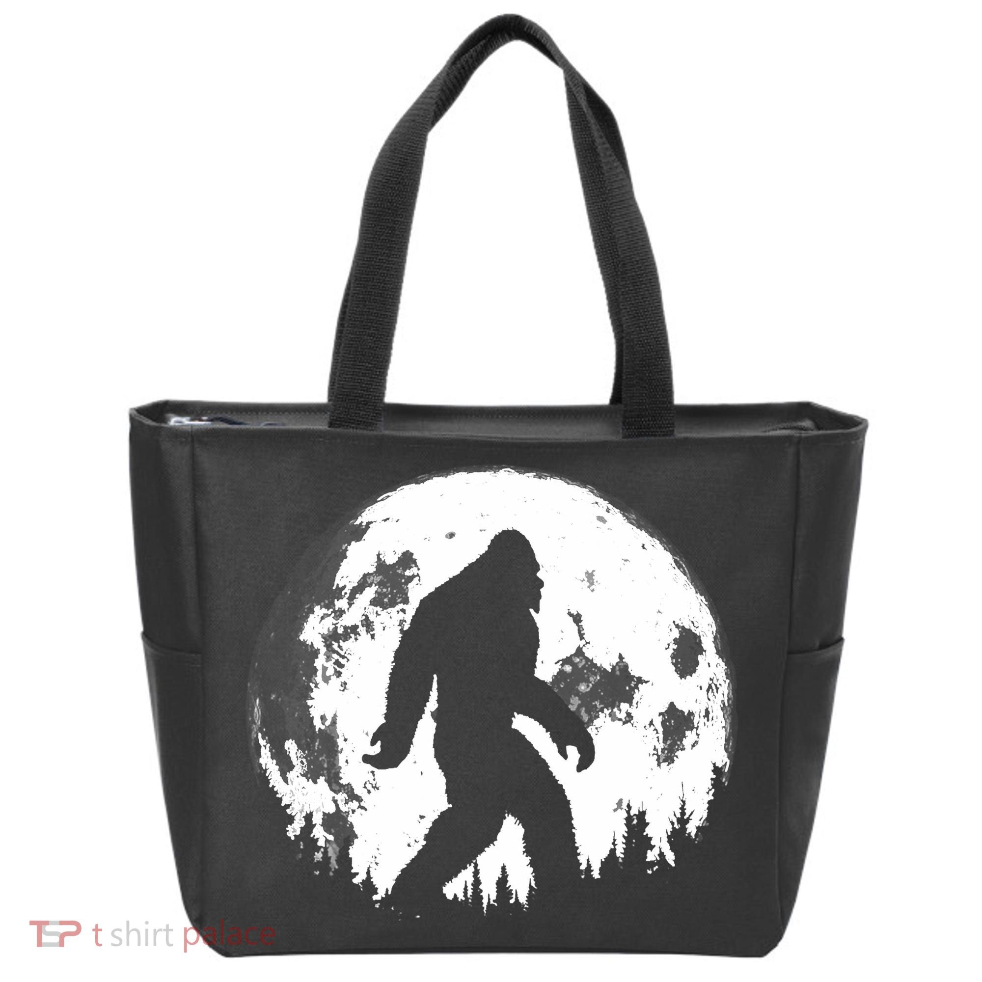 Bigfoot Night Stroll! Cool Full Moon Night & Trees Sasquatch Tote Bag