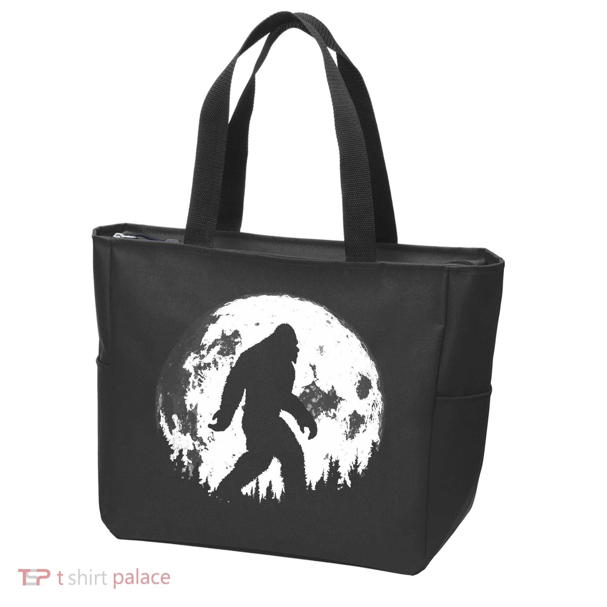 Bigfoot Night Stroll! Cool Full Moon Night & Trees Sasquatch Tote Bag