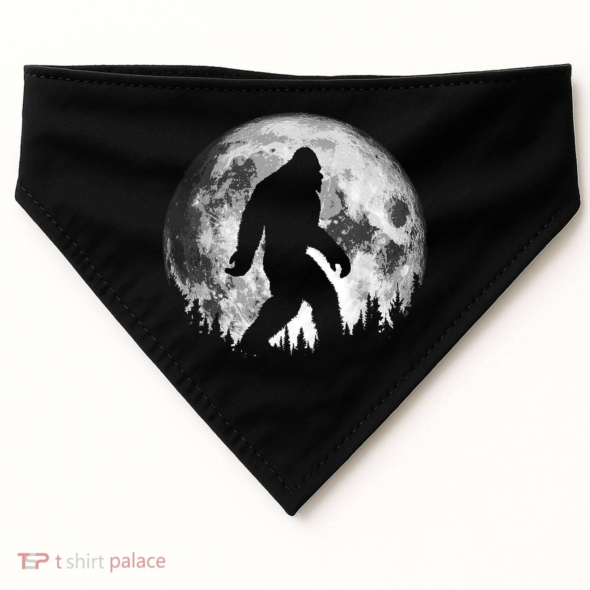 Bigfoot Night Stroll! Cool Full Moon & Trees Sasquatch USA-Made Doggie Bandana