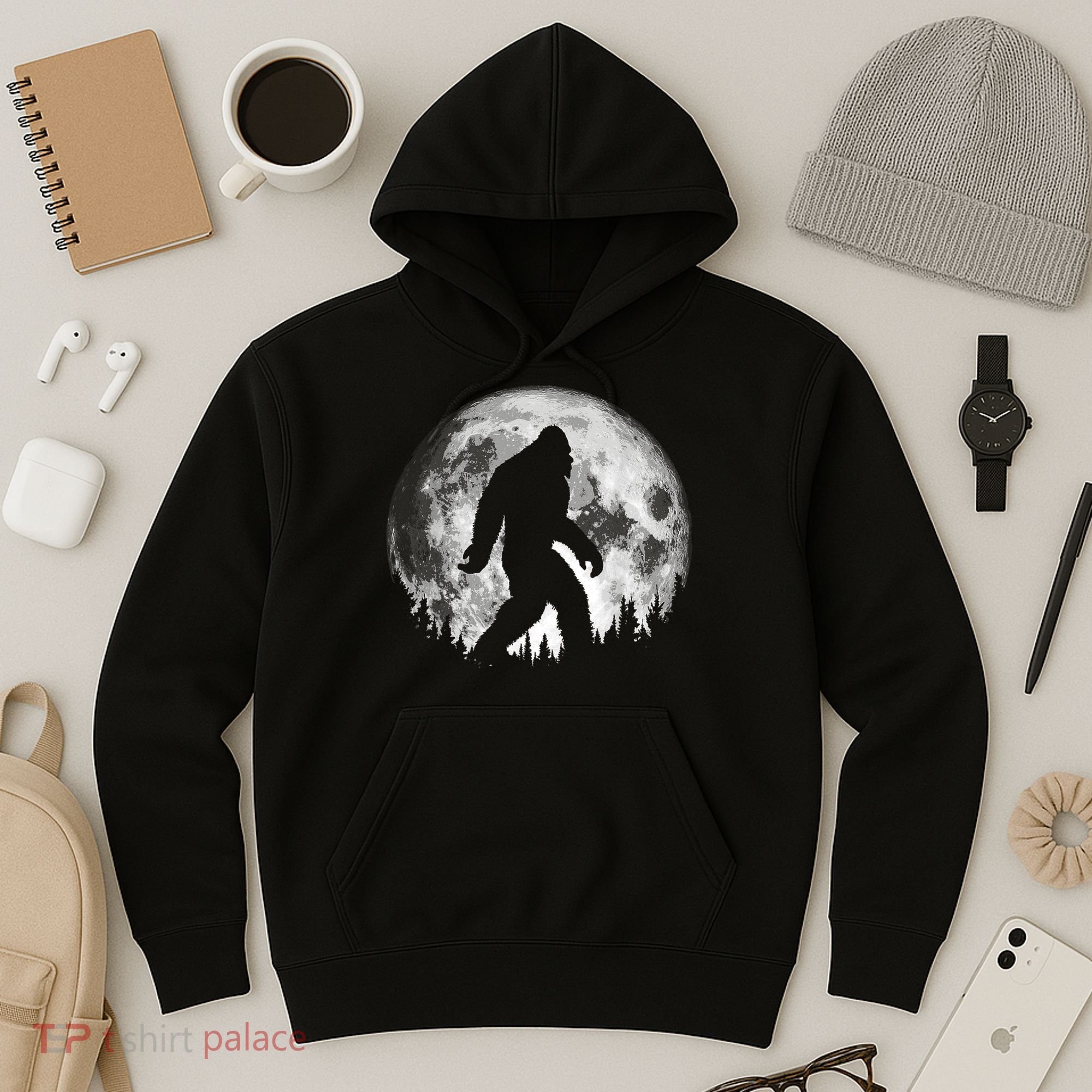 Bigfoot Night Stroll! Cool Full Moon & Trees Sasquatch Hoodie