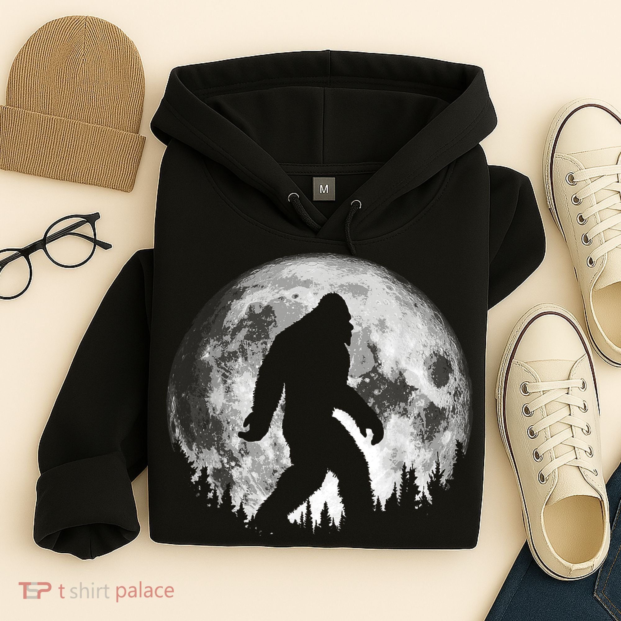 Bigfoot Night Stroll! Cool Full Moon & Trees Sasquatch Hoodie