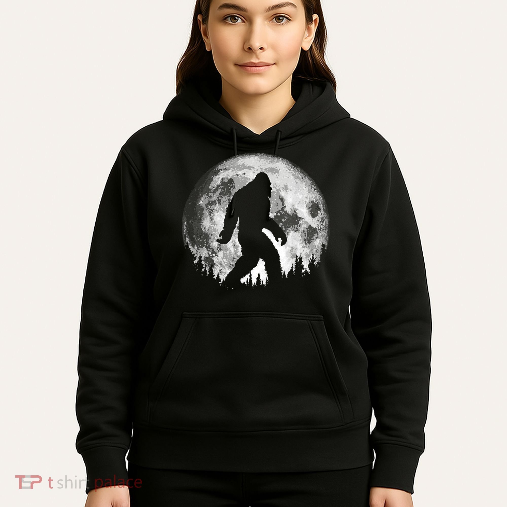 Bigfoot Night Stroll! Cool Full Moon & Trees Sasquatch Hoodie