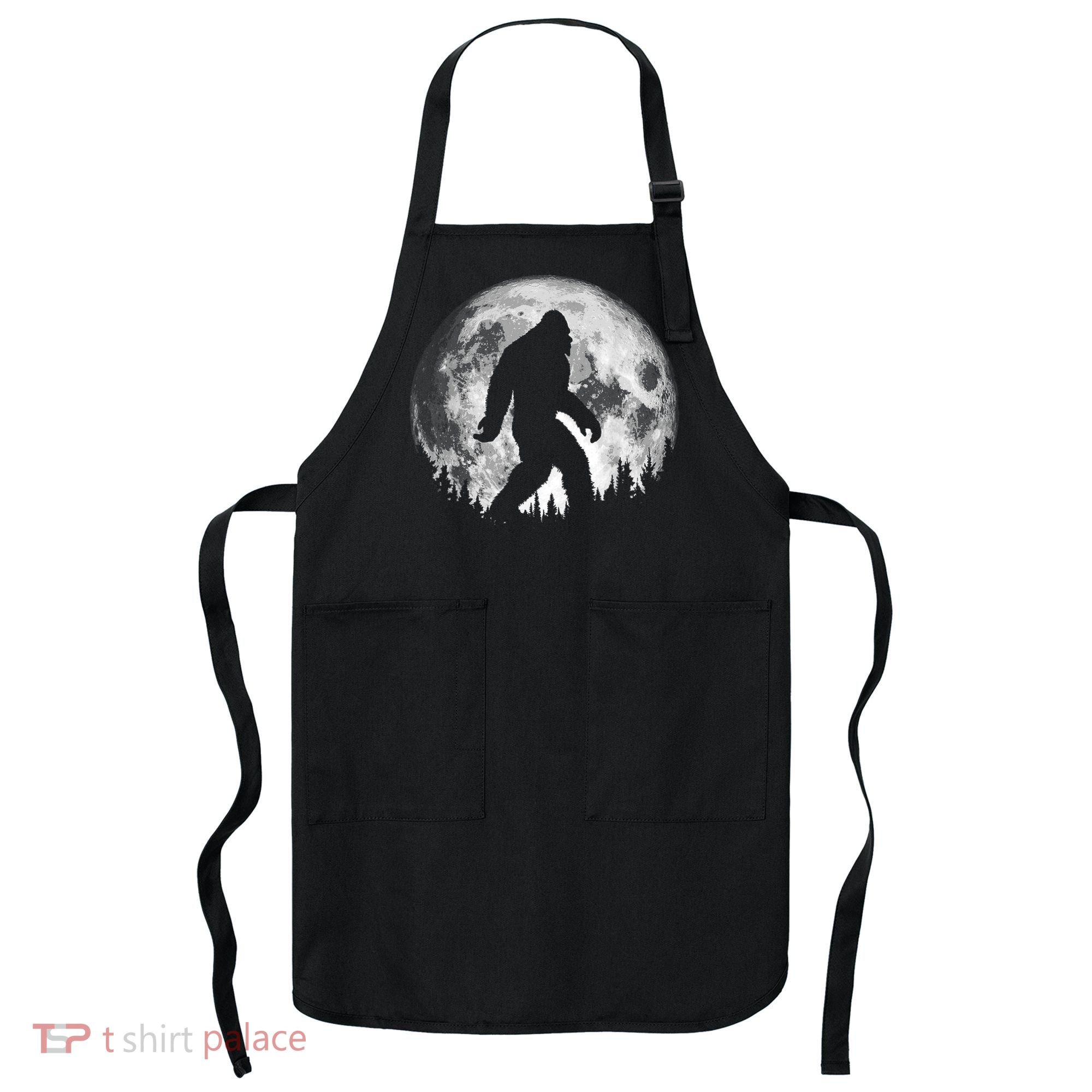Bigfoot Night Stroll! Cool Full Moon & Trees Sasquatch Apron