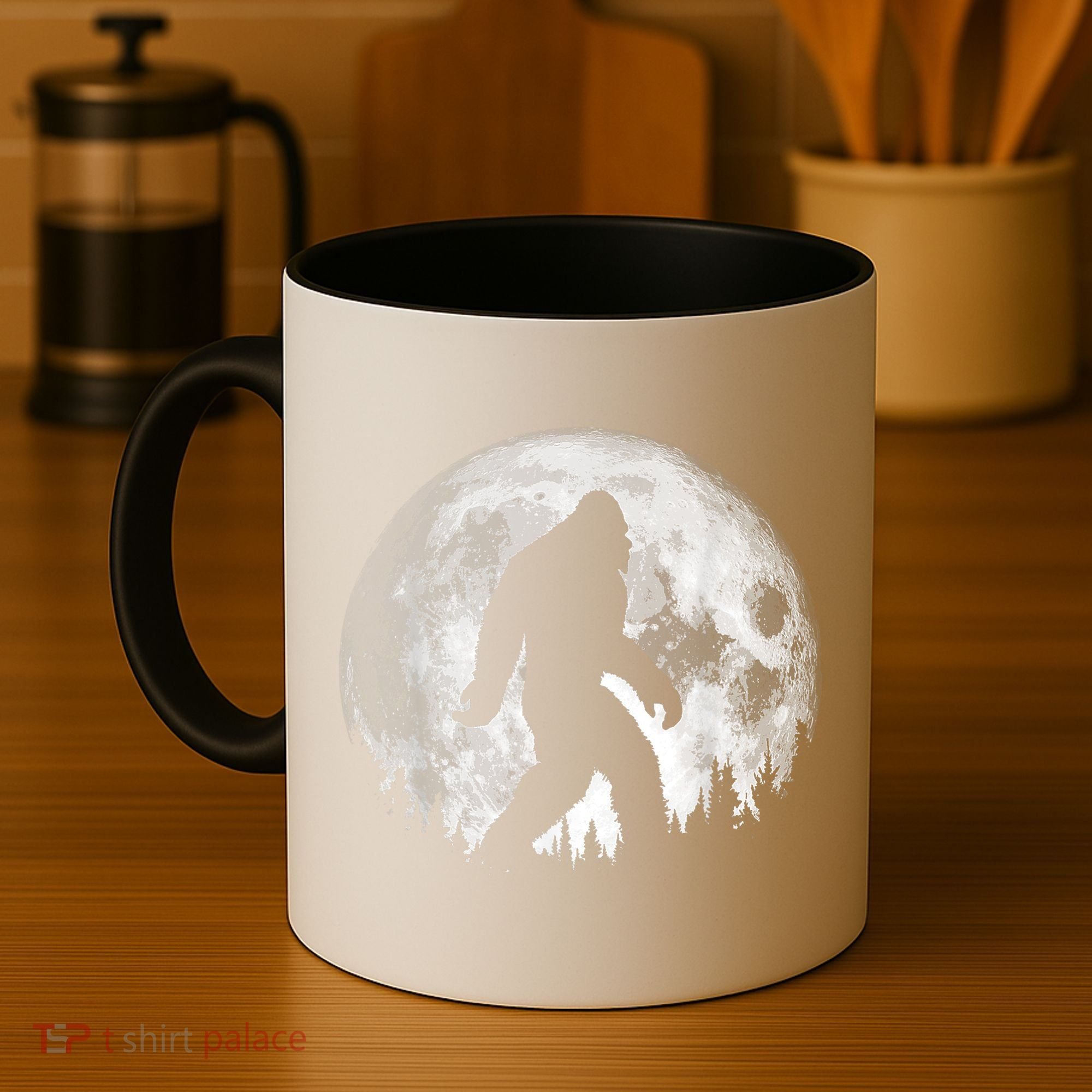 Bigfoot Night Stroll! Cool Full Moon & Trees Sasquatch Coffee Mug
