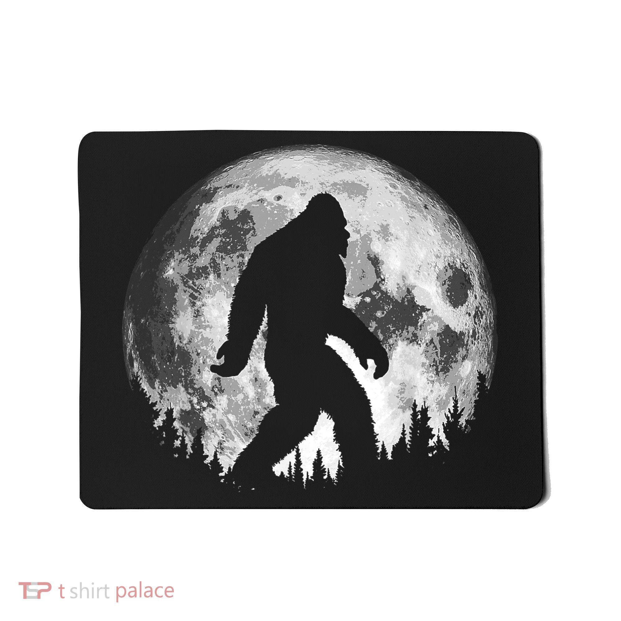 Bigfoot Night Stroll! Cool Full Moon & Trees Sasquatch Mousepad