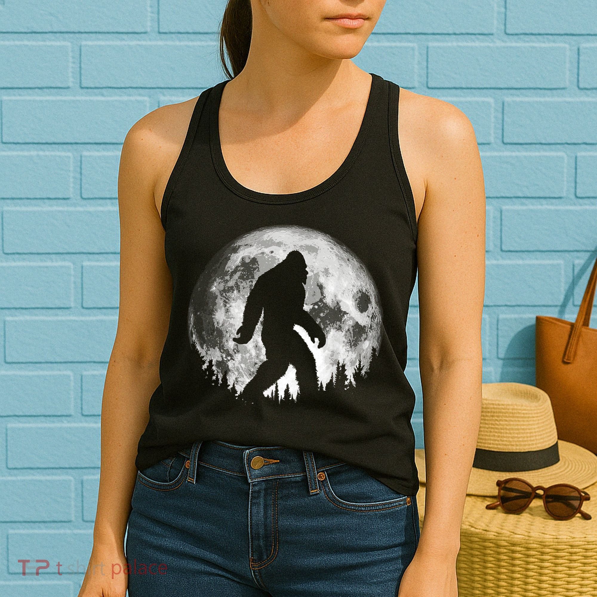 Bigfoot Night Stroll! Cool Full Moon & Trees Sasquatch Women's Tank Top