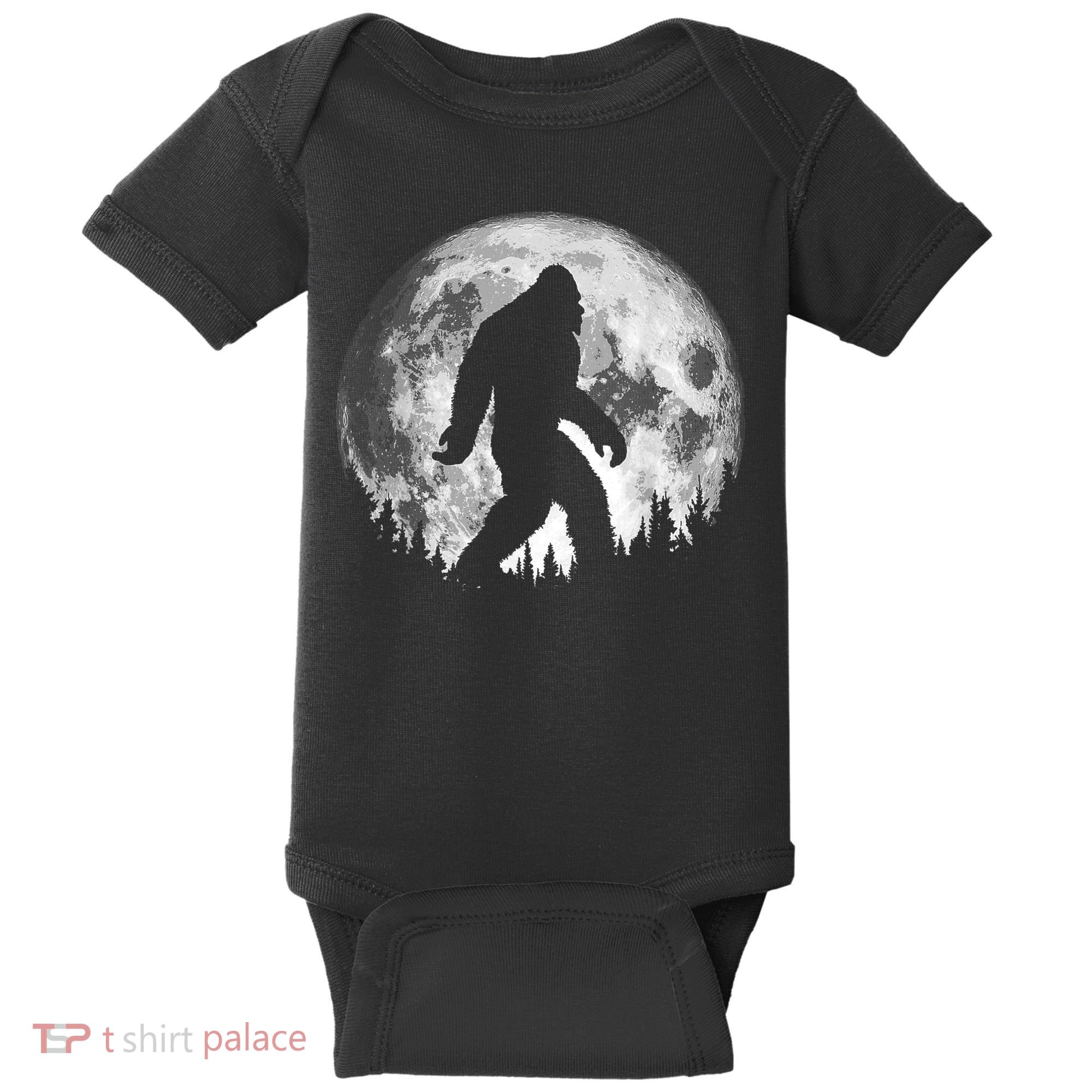 Bigfoot Night Stroll! Cool Full Moon & Trees Sasquatch Baby Bodysuit
