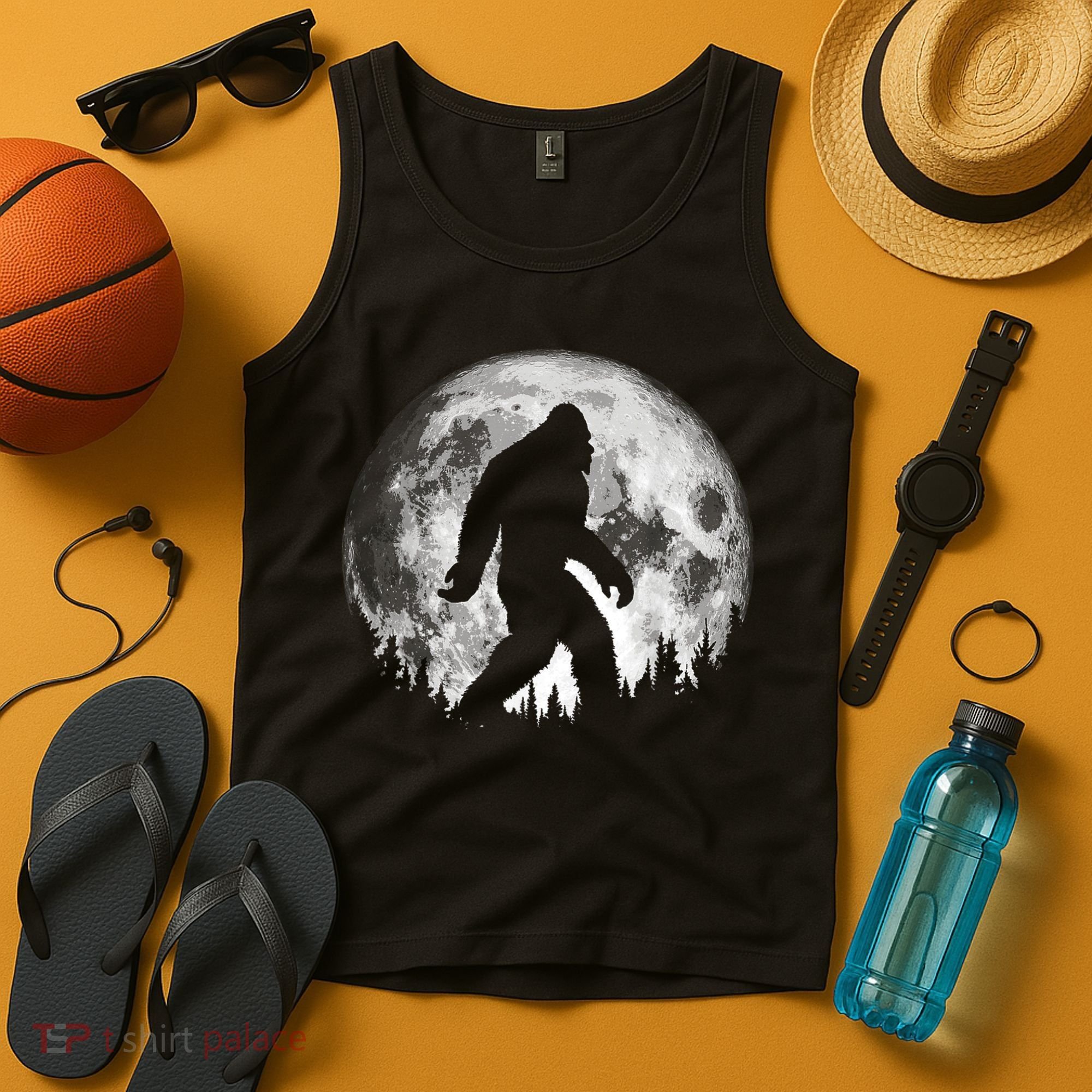 Bigfoot Night Stroll! Cool Full Moon & Trees Sasquatch Tank Top