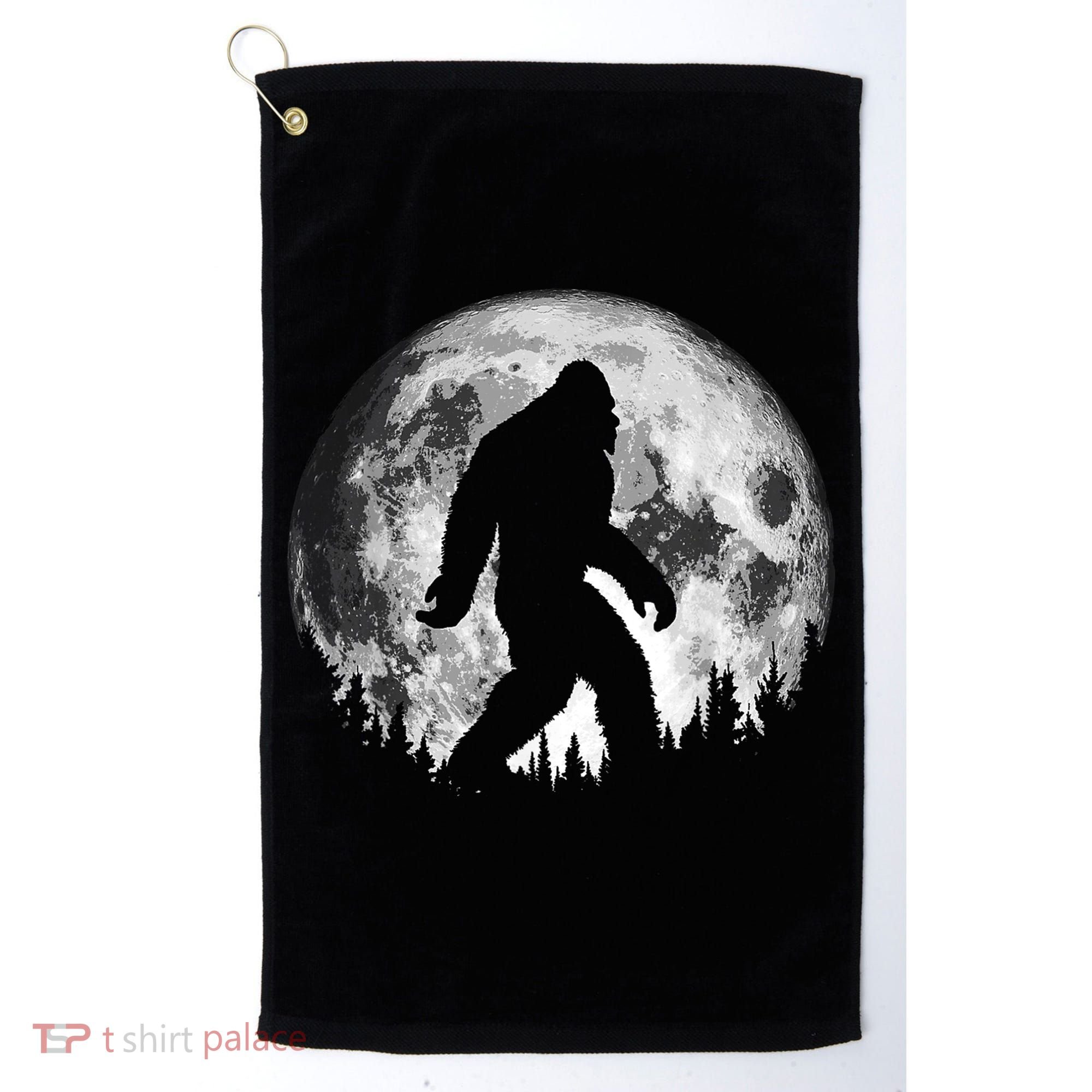 Bigfoot Night Stroll! Cool Full Moon & Trees Sasquatch Golf Towel