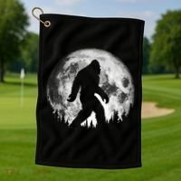 Bigfoot Night Stroll! Cool Full Moon & Trees Sasquatch Golf Towel thumb 1