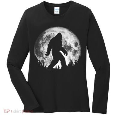 Bigfoot Night Stroll! Cool Full Moon & Trees Sasquatch Women's Long Sleeve Shirt