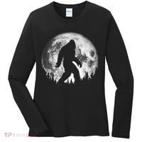 Bigfoot Night Stroll! Cool Full Moon & Trees Sasquatch Women's Long Sleeve Shirt thumb 0