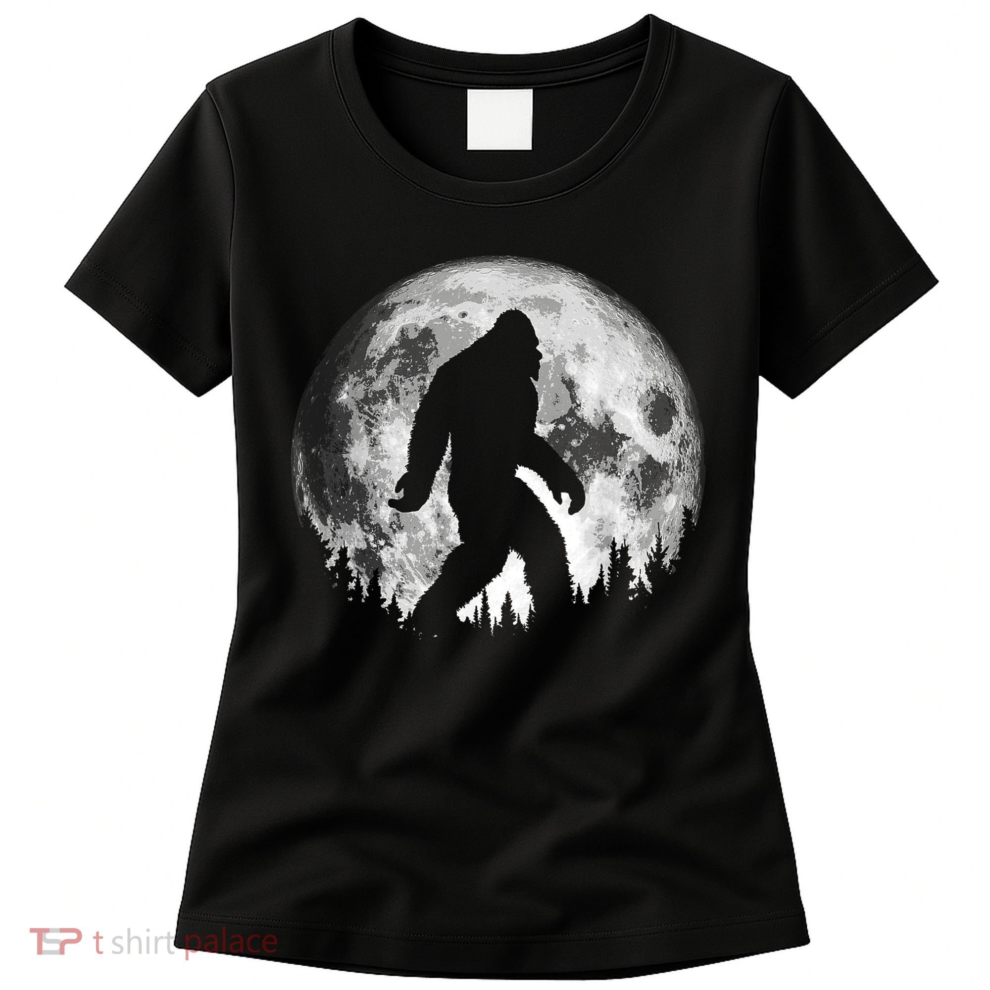 Bigfoot Night Stroll! Cool Full Moon & Trees Sasquatch Women's T-Shirt