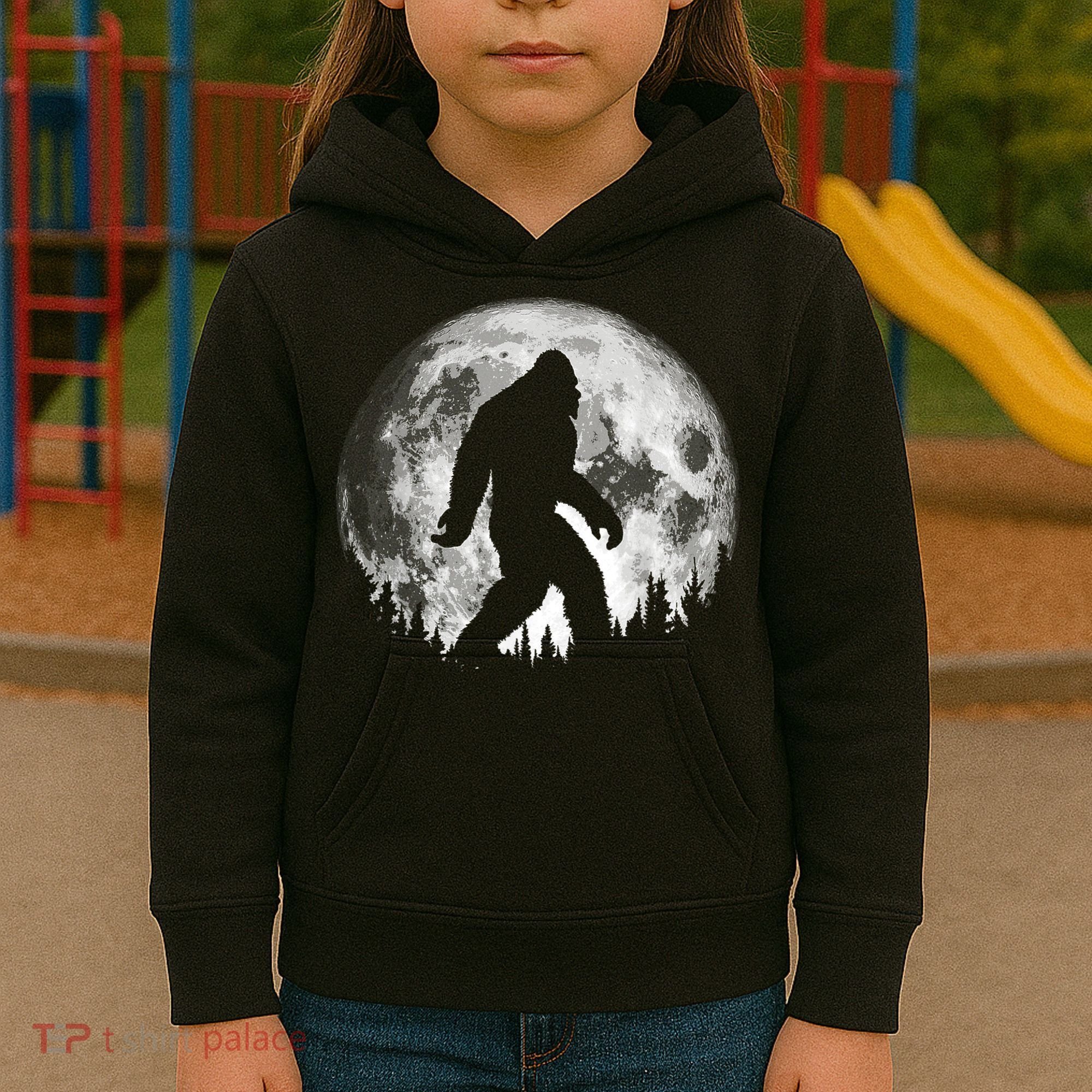 Bigfoot Night Stroll! Cool Full Moon & Trees Sasquatch Kids Hoodie