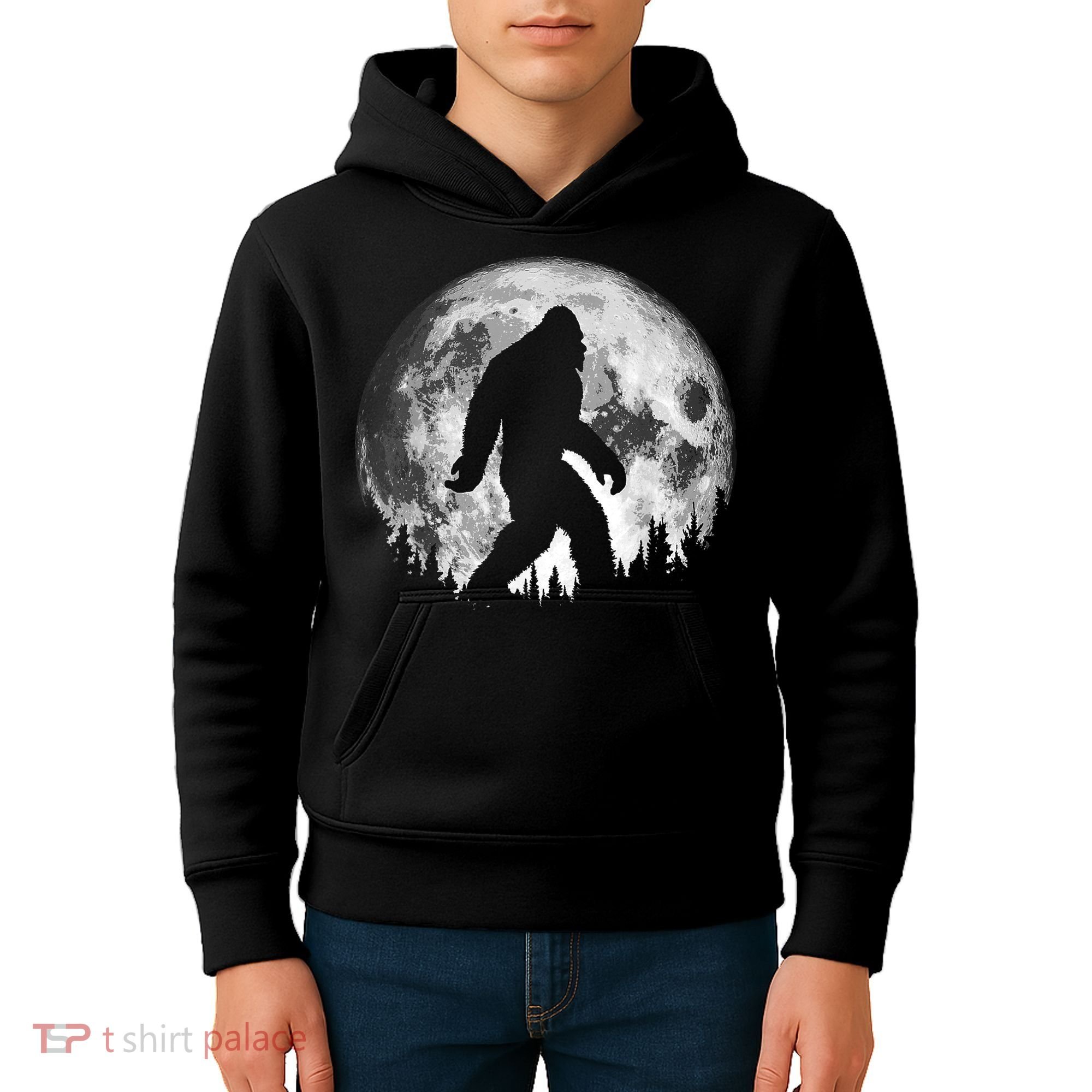 Bigfoot Night Stroll! Cool Full Moon & Trees Sasquatch Kids Hoodie