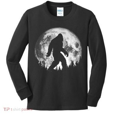 Bigfoot Night Stroll! Cool Full Moon & Trees Sasquatch Kids Long Sleeve Shirt