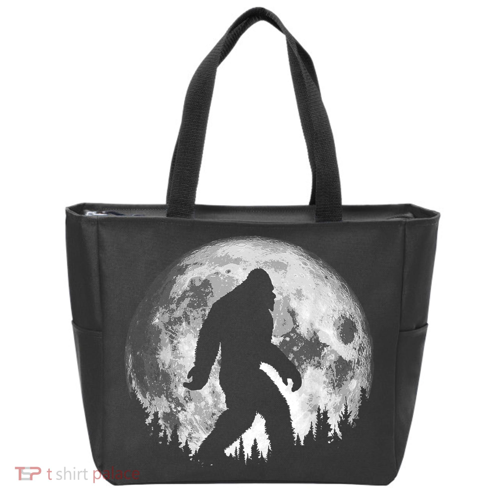 Bigfoot Night Stroll! Cool Full Moon & Trees Sasquatch Tote Bag