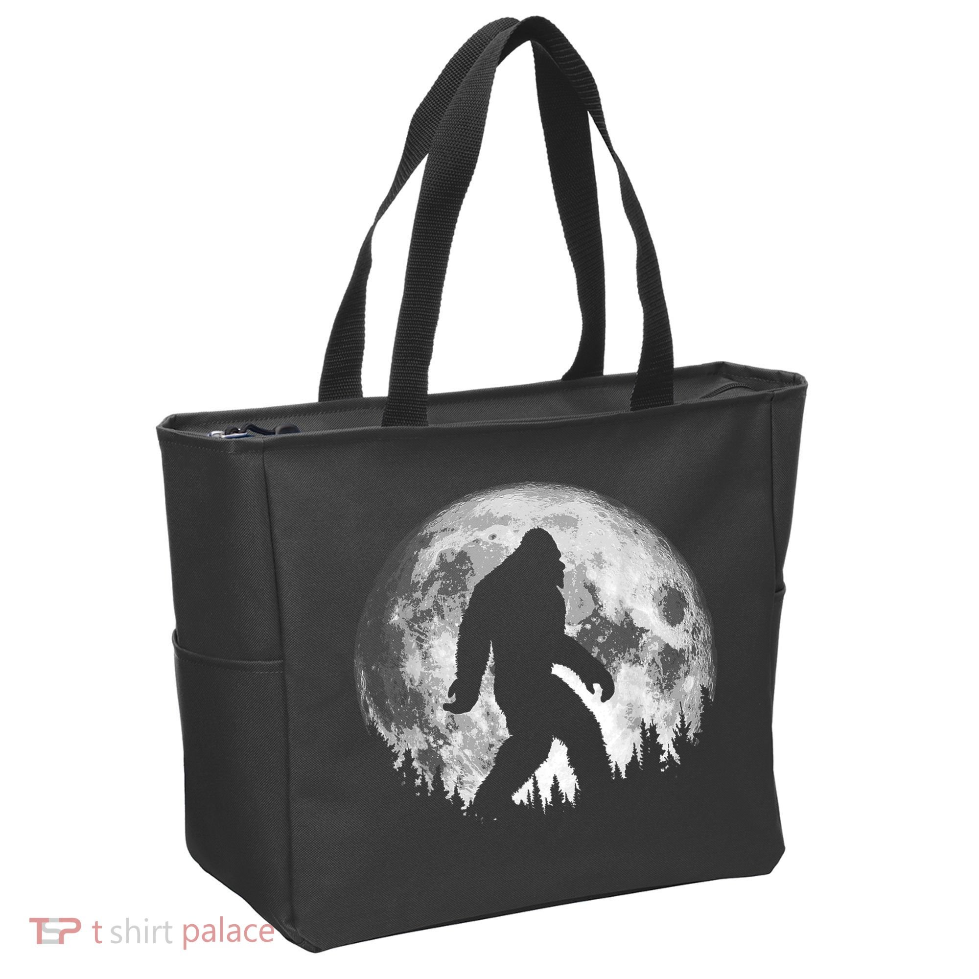 Bigfoot Night Stroll! Cool Full Moon & Trees Sasquatch Tote Bag