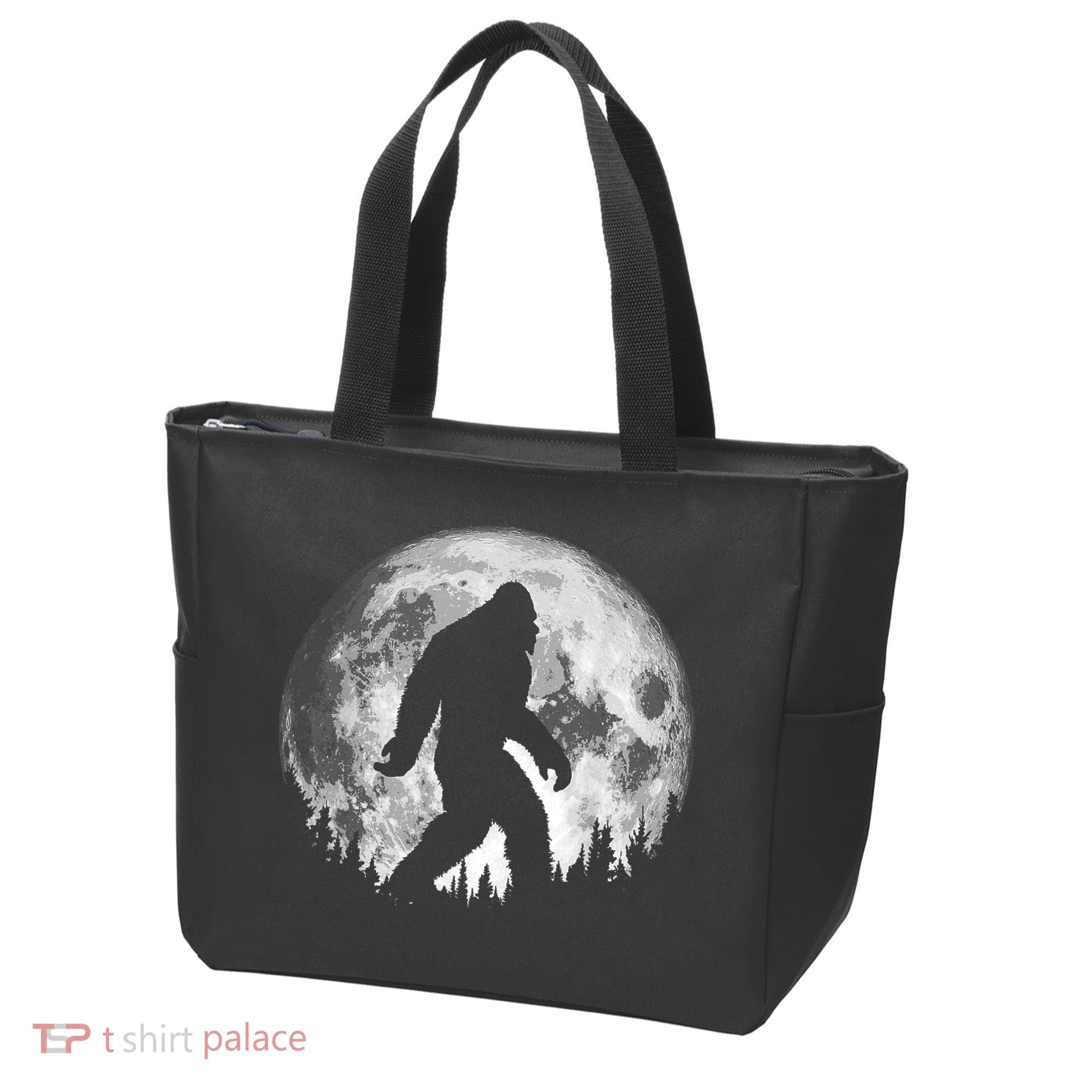 Bigfoot Night Stroll! Cool Full Moon & Trees Sasquatch Tote Bag