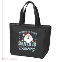 Be Nice To The Teacher Santa Is Watching Tote Bag thumb 3