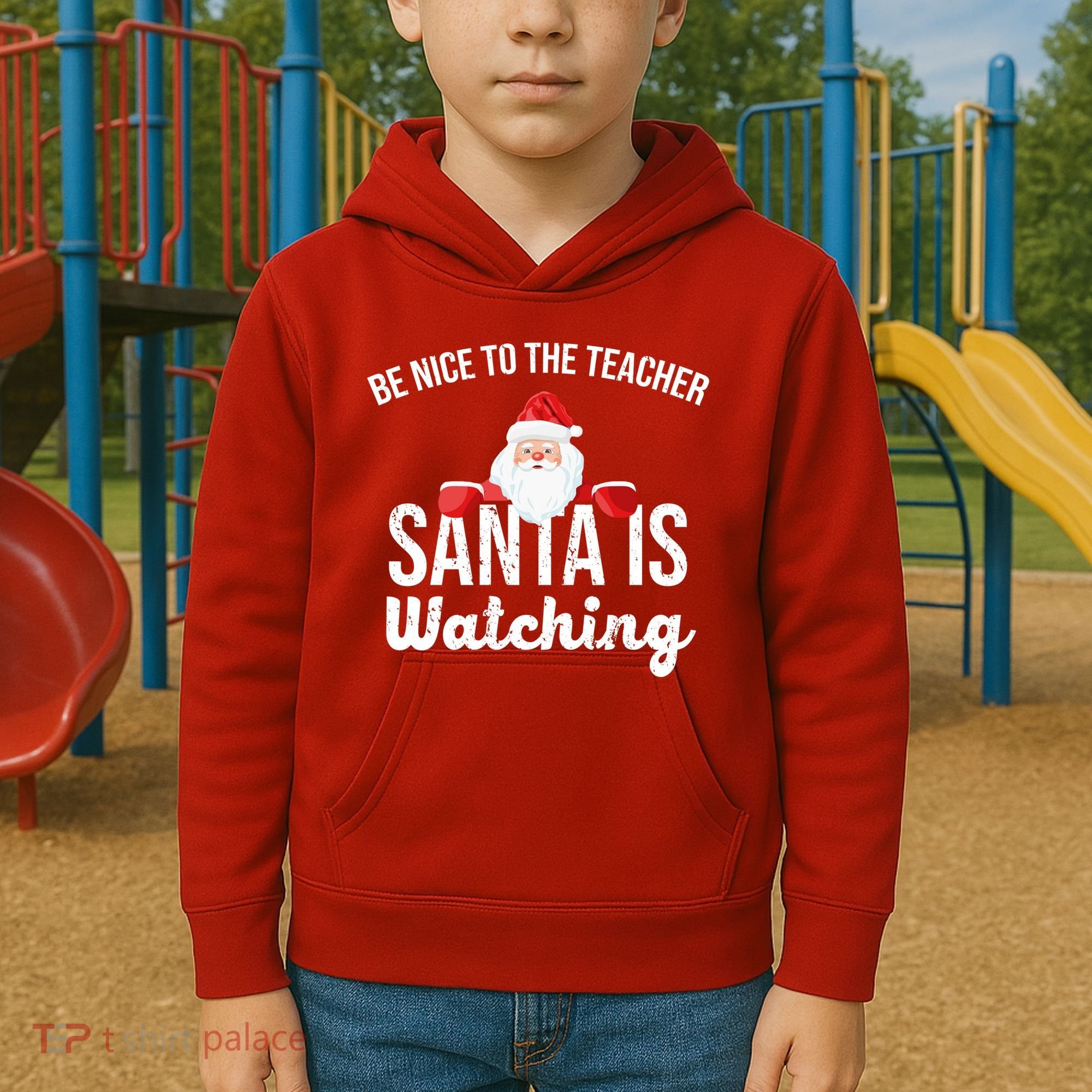 Be Nice To The Teacher Santa Is Watching Kids Hoodie