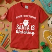 Be Nice To The Teacher Santa Is Watching Kids T-Shirt thumb 3