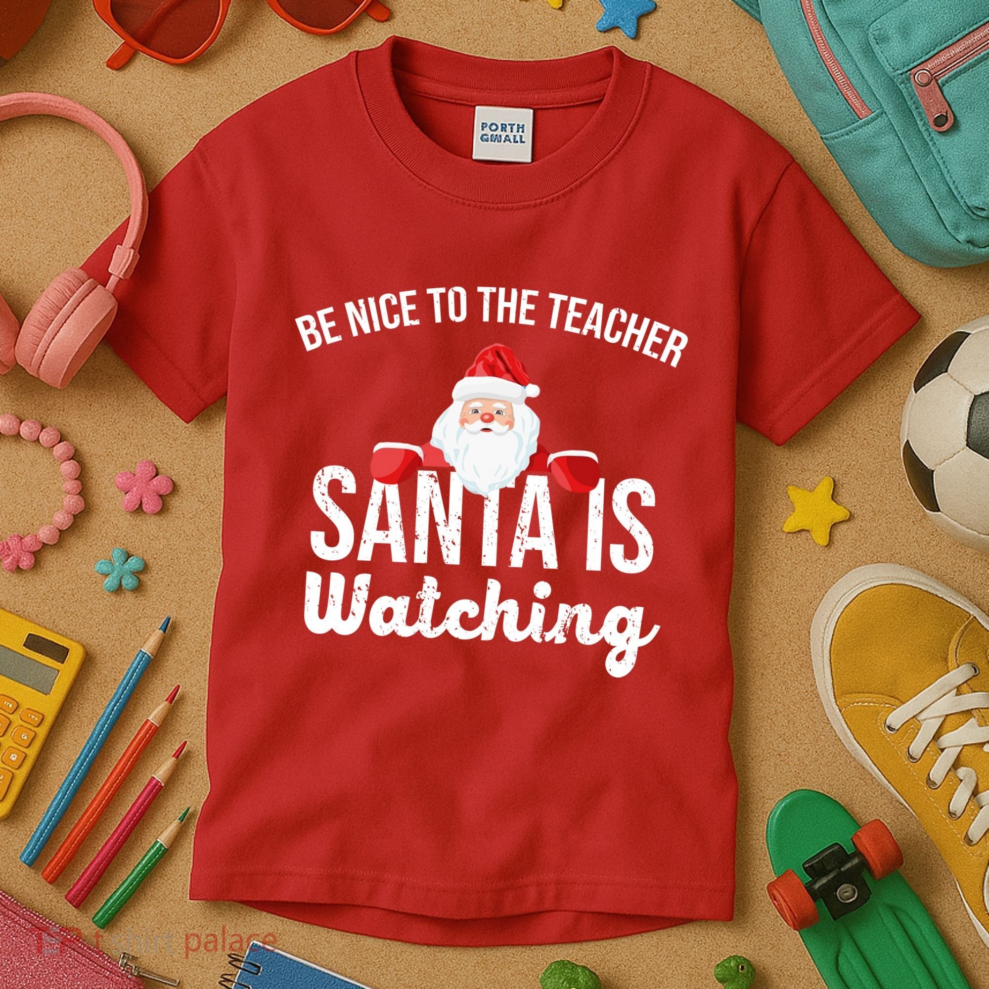 Be Nice To The Teacher Santa Is Watching Kids T-Shirt