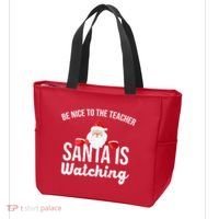 Be Nice To The Teacher Santa Is Watching Tote Bag thumb 3