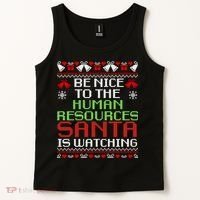 Be Nice To The Human Resources Santa Is Watching Christmas Tank Top thumb 2