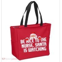 Be Nice To The Nurse Santa Is Watching Tote Bag thumb 2