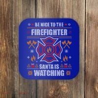 Be Nice To The Firefighter Ugly Christmas Sweater Fire Cool Gift Coaster thumb 0