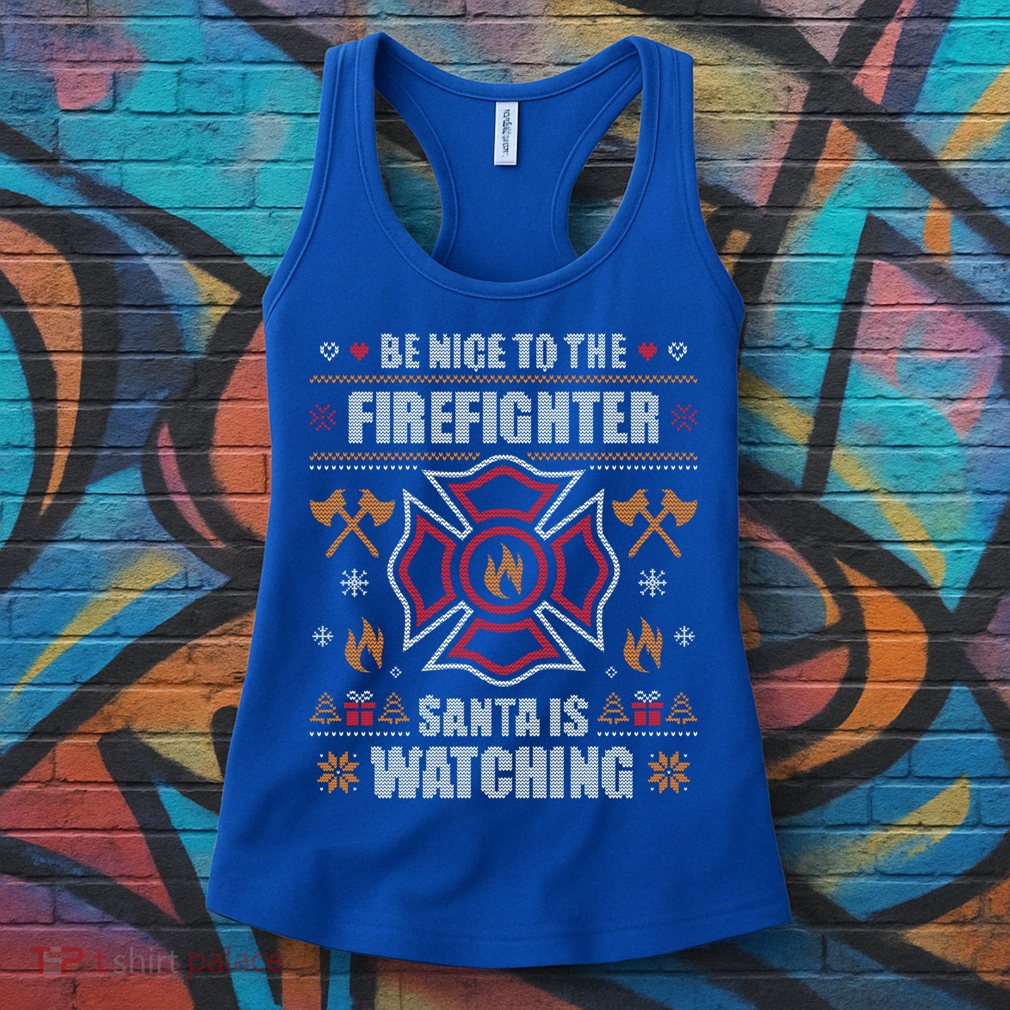 Be Nice To The Firefighter Ugly Christmas Sweater Fire Cool Gift Women's Tank Top