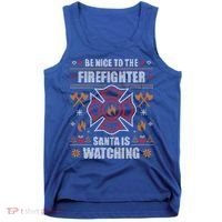 Be Nice To The Firefighter Ugly Christmas Sweater Fire Cool Gift Tank Top thumb 0