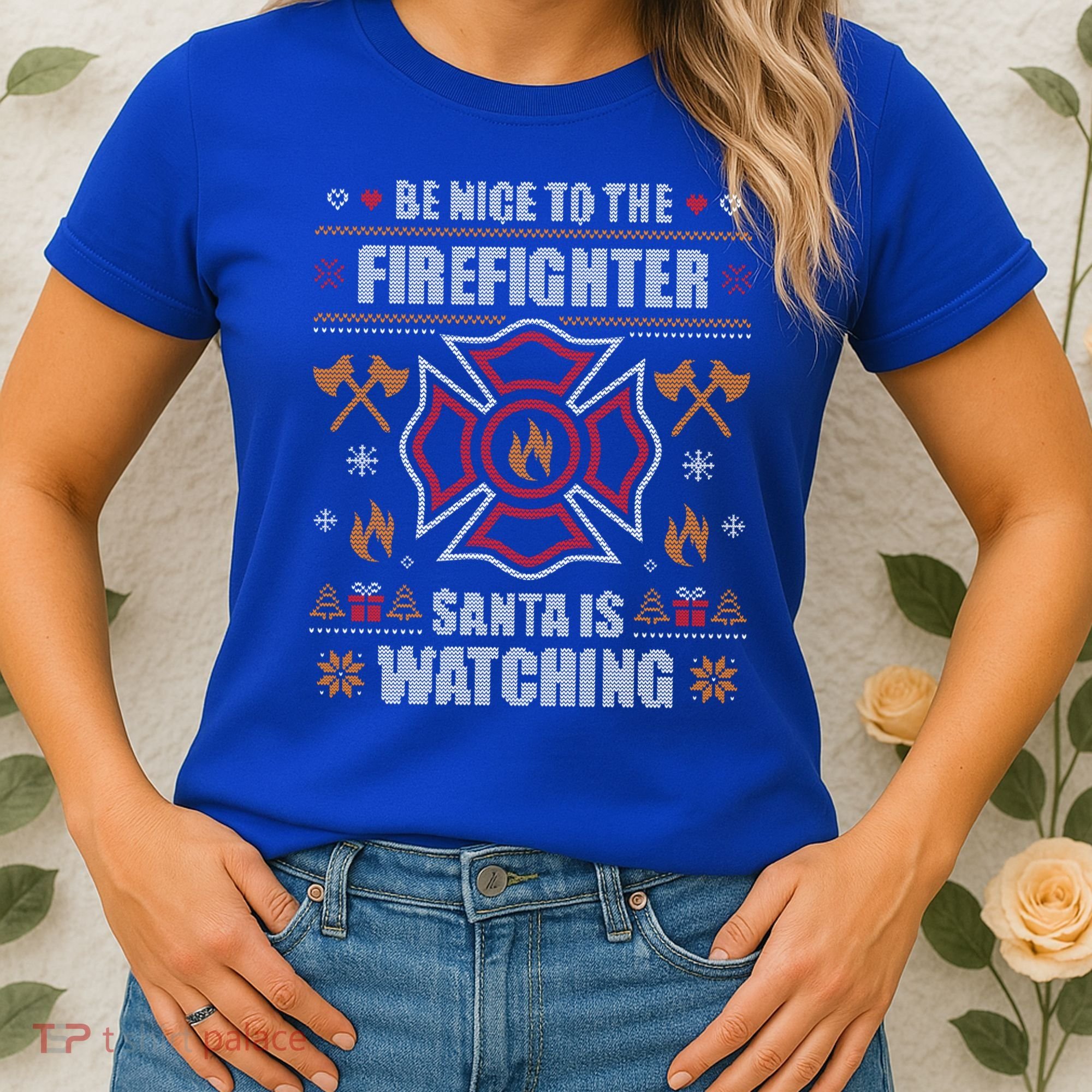Be Nice To The Firefighter Ugly Christmas Sweater Fire Cool Gift Women's T-Shirt