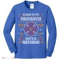 Be Nice To The Firefighter Ugly Christmas Sweater Fire Cool Gift Kids Long Sleeve Shirt thumb 0