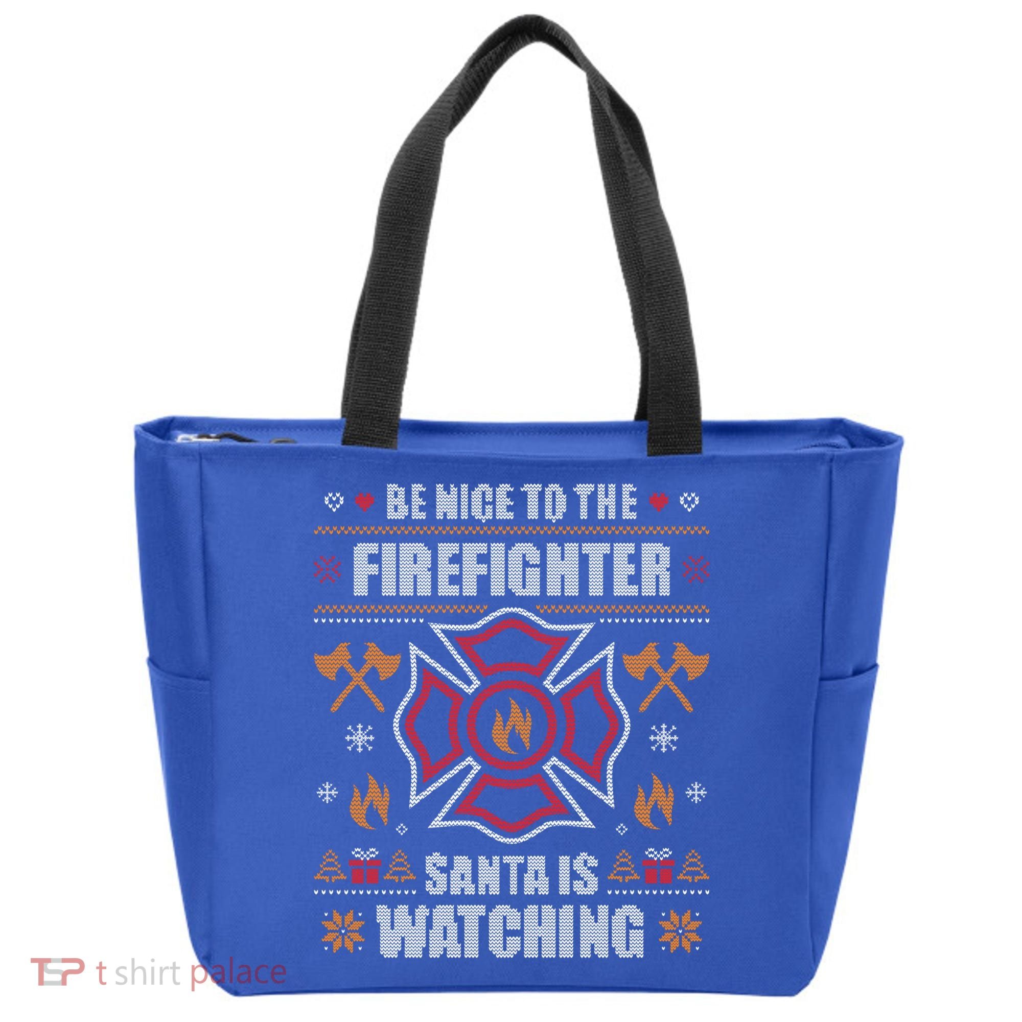 Be Nice To The Firefighter Ugly Christmas Sweater Fire Cool Gift Tote Bag