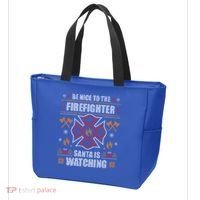 Be Nice To The Firefighter Ugly Christmas Sweater Fire Cool Gift Tote Bag thumb 3