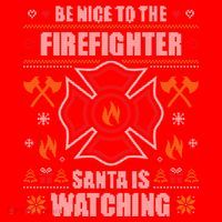 Be Nice To The Firefighter Ugly Christmas Sweater Fire Cool Gift Santa Hat thumb 1