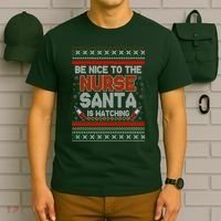 Be Nice To The Nurse Santa Is Watching Ugly Christmas Sweater T-Shirt thumb 6