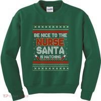 Be Nice To The Nurse Santa Is Watching Ugly Christmas Sweater Kids Sweatshirt thumb 0