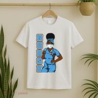Black Nurse Uniform Face Mask Afro African Women Funny Gift T-Shirt thumb 2