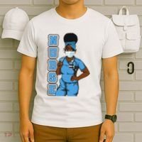 Black Nurse Uniform Face Mask Afro African Women Funny Gift T-Shirt thumb 6