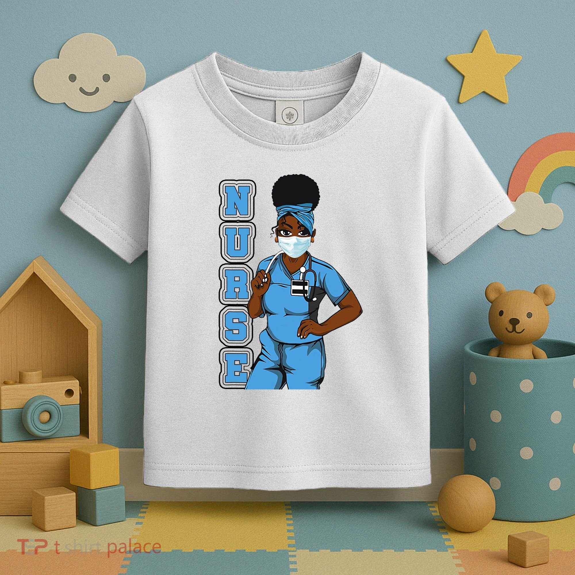 Black Nurse Uniform Face Mask Afro African Women Funny Gift Toddler T-Shirt