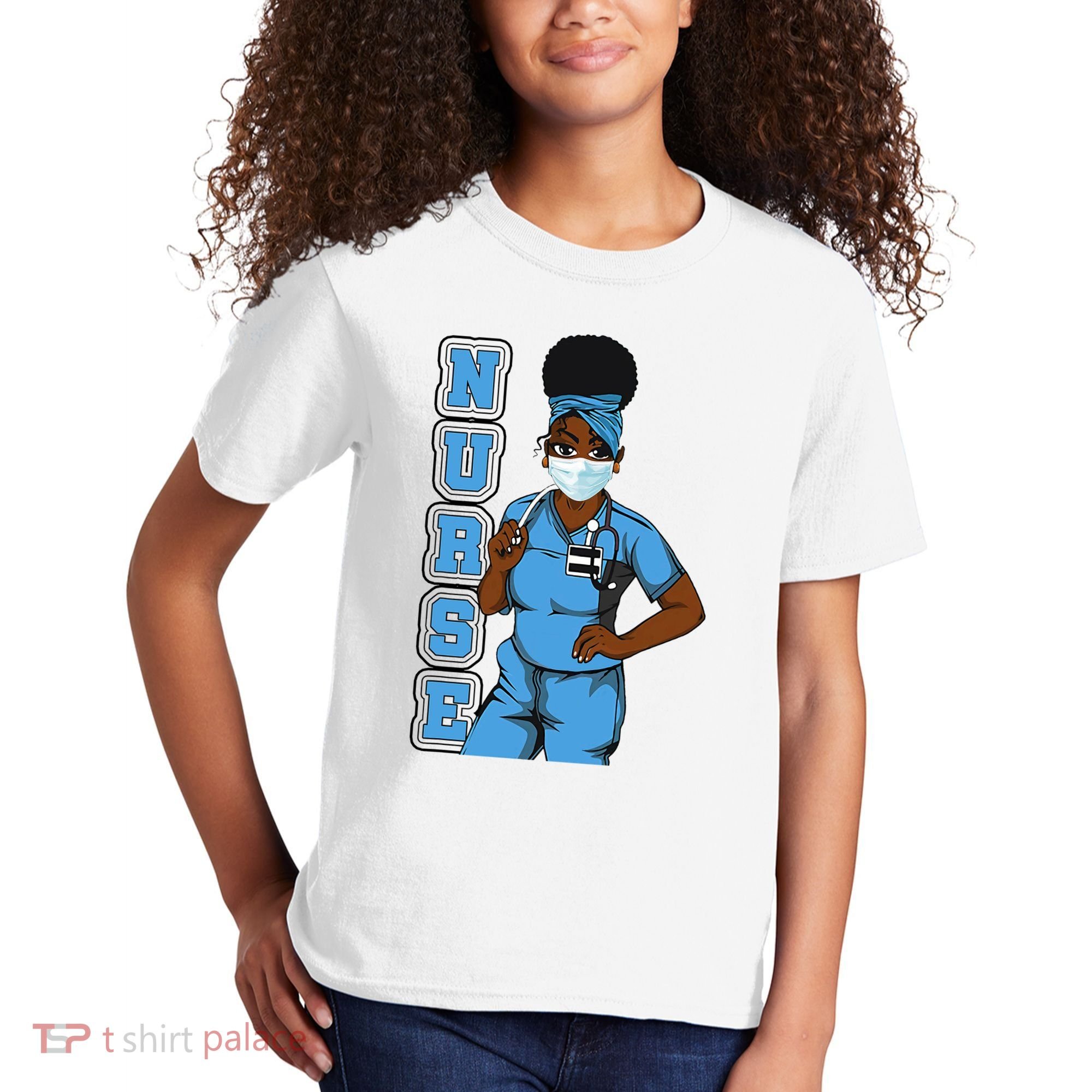 Black Nurse Uniform Face Mask Afro African Women Funny Gift Kids T-Shirt